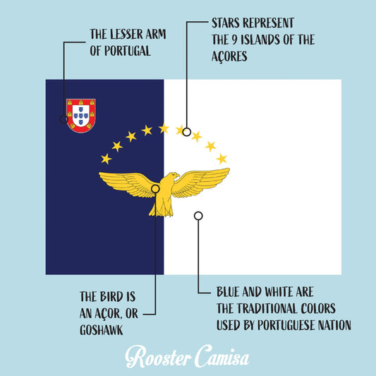 FLAG OF THE AÇORES  (Bandeira dos Açores) Rooster Camisa