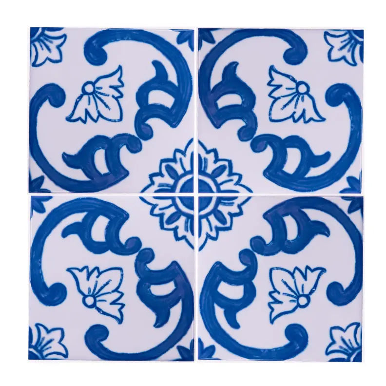 Portuguese Inspired Azulejos Scrolling Ceramic Tile-Rooster Camisa