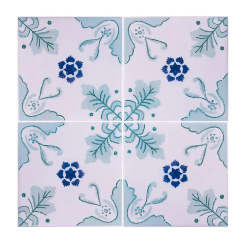 Portuguese Inspired Azulejos Delicate Green Ceramic Tile-Rooster Camisa