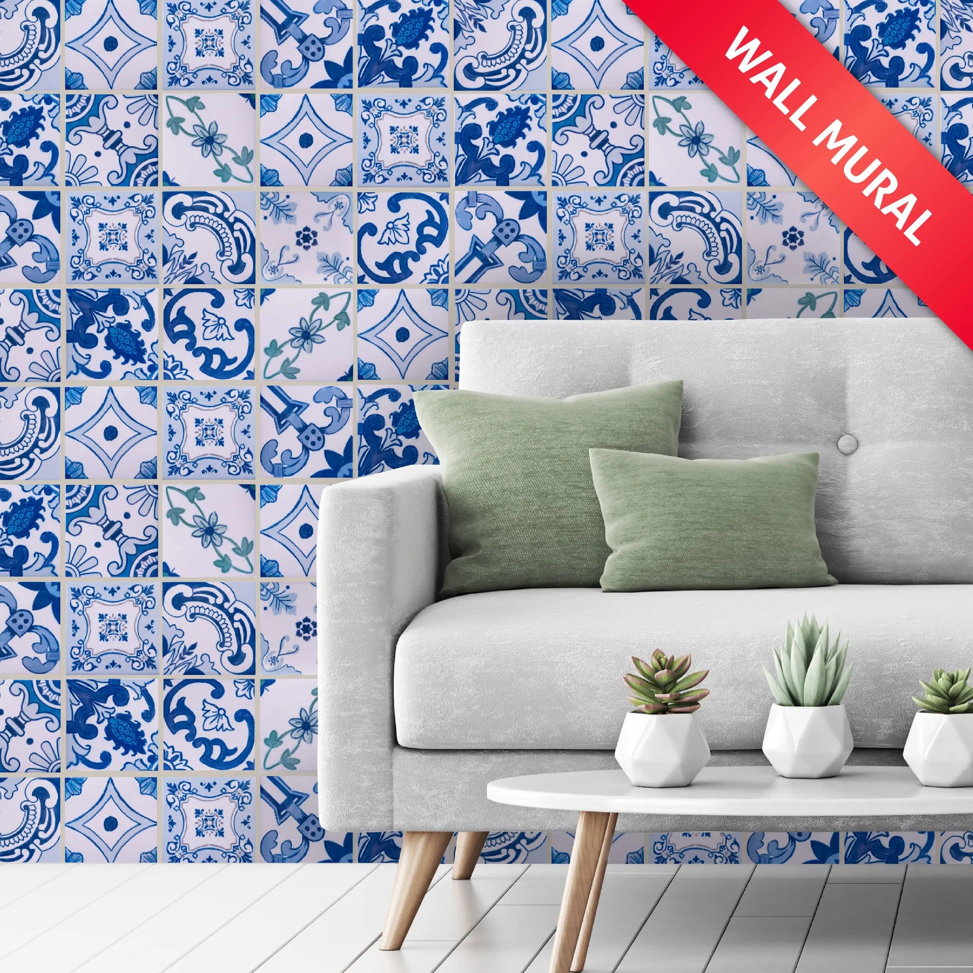 Portuguese Inspired Azulejos Delicate Green Ceramic Tile Wall Mural-Rooster Camisa