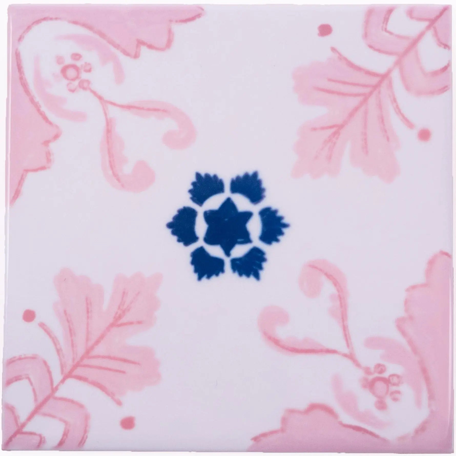Portuguese Inspired Azulejos Delicate Pink Ceramic Tile-Rooster Camisa
