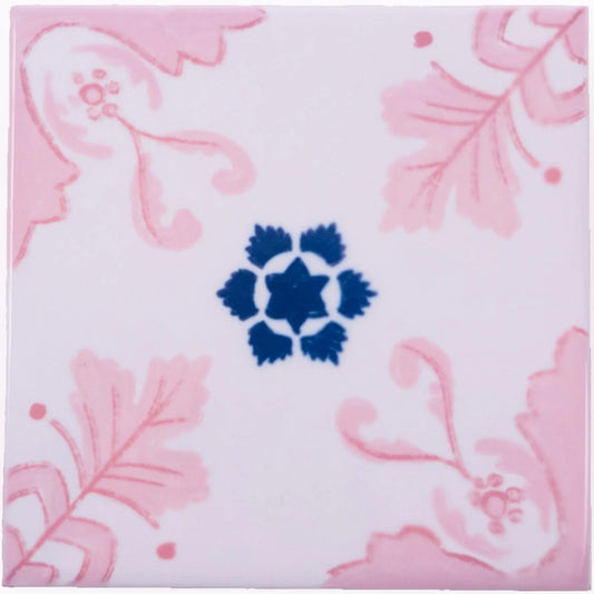 Portuguese Inspired Azulejos Delicate Pink Ceramic Tile-Rooster Camisa