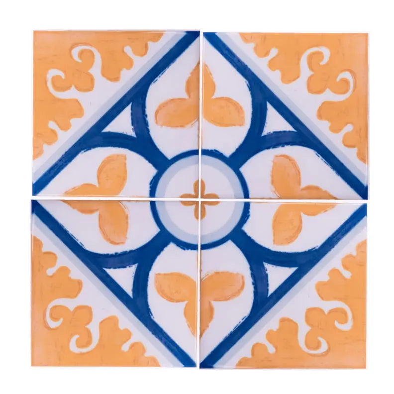 Portuguese Inspired Azulejos Diamond Flower Yellow Ceramic Tile-Rooster Camisa