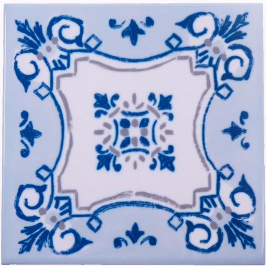 Portuguese Inspired Azulejos Nova Casa Blue Ceramic Tile-Rooster Camisa