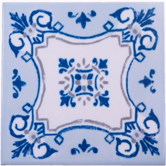 Portuguese Inspired Azulejos Nova Casa Blue Ceramic Tile-Rooster Camisa