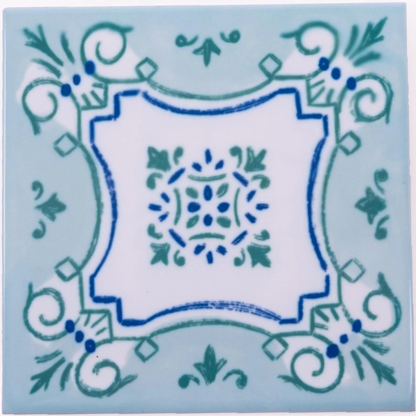 Portuguese Inspired Azulejos Nova Casa Green Ceramic Tile-Rooster Camisa