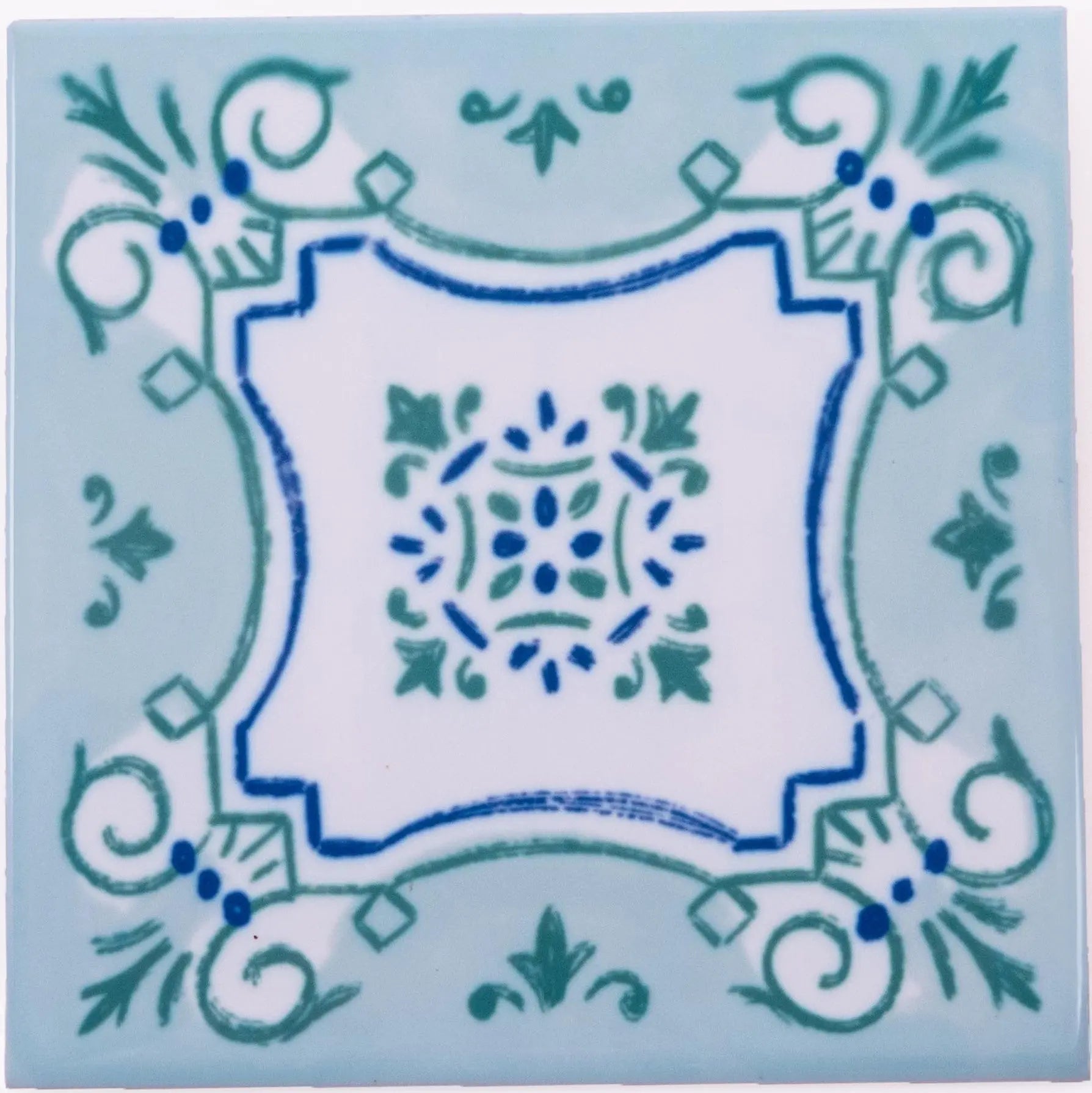 Portuguese Inspired Azulejos Nova Casa Green Ceramic Tile-Rooster Camisa