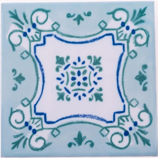 Portuguese Inspired Azulejos Nova Casa Green Ceramic Tile-Rooster Camisa