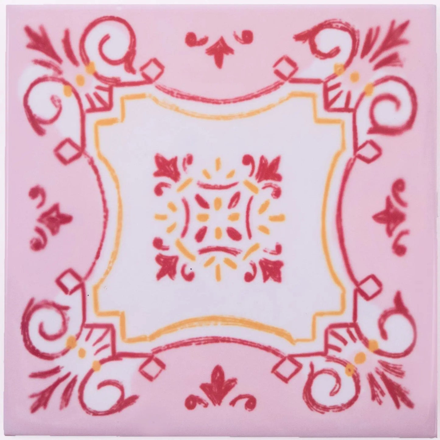 Portuguese Inspired Azulejos Nova Casa Pink Ceramic Tile-Rooster Camisa