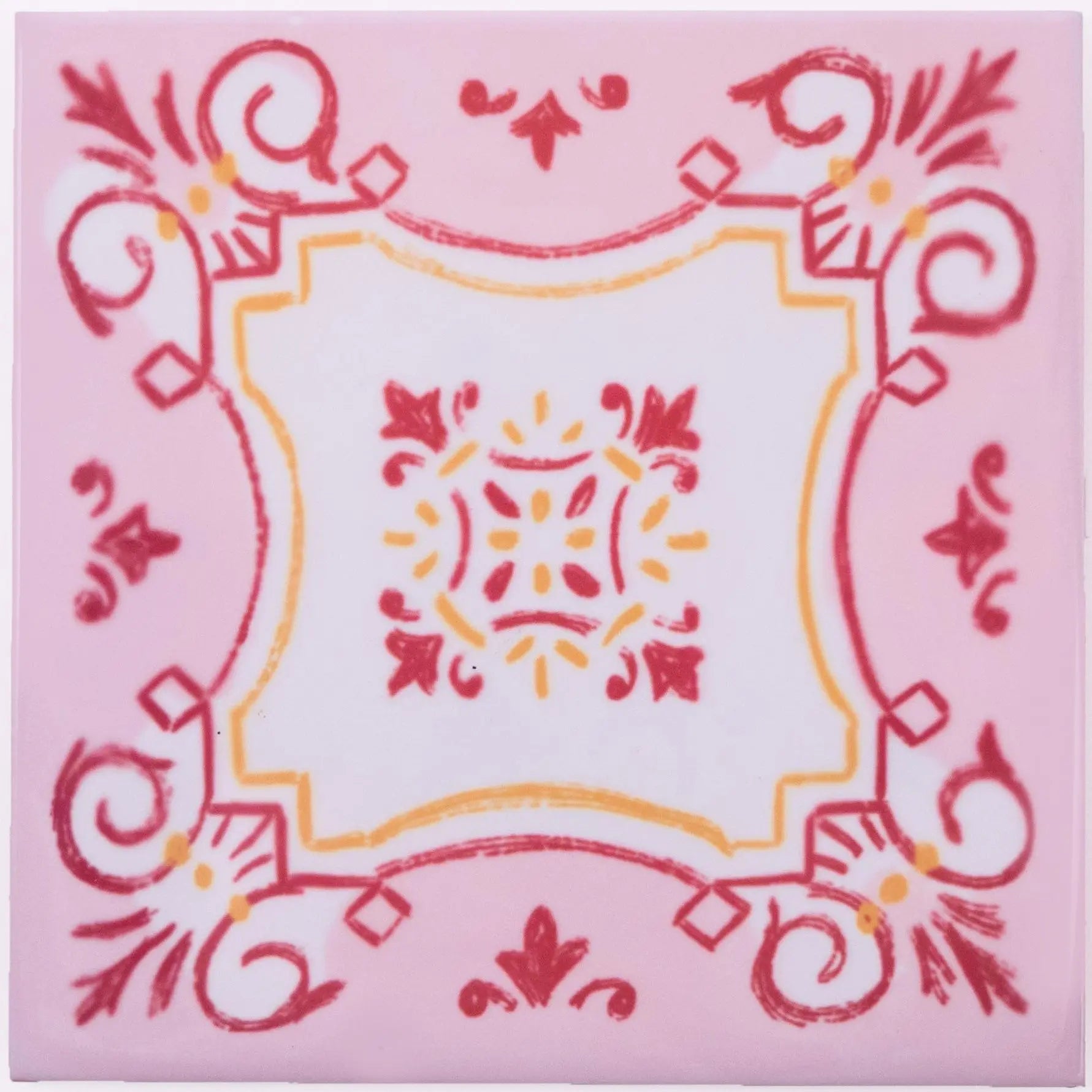 Portuguese Inspired Azulejos Nova Casa Pink Ceramic Tile-Rooster Camisa