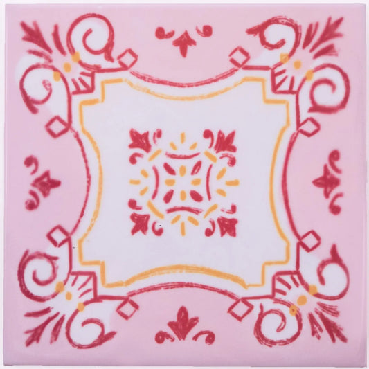 Portuguese Inspired Azulejos Nova Casa Pink Ceramic Tile-Rooster Camisa
