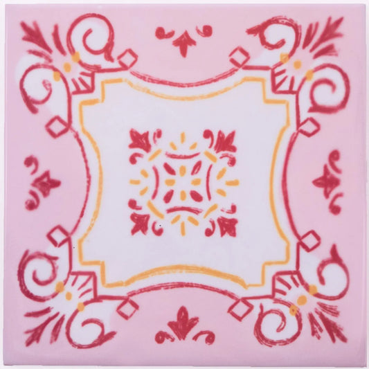 Portuguese Inspired Azulejos Nova Casa Pink Ceramic Tile-Rooster Camisa 