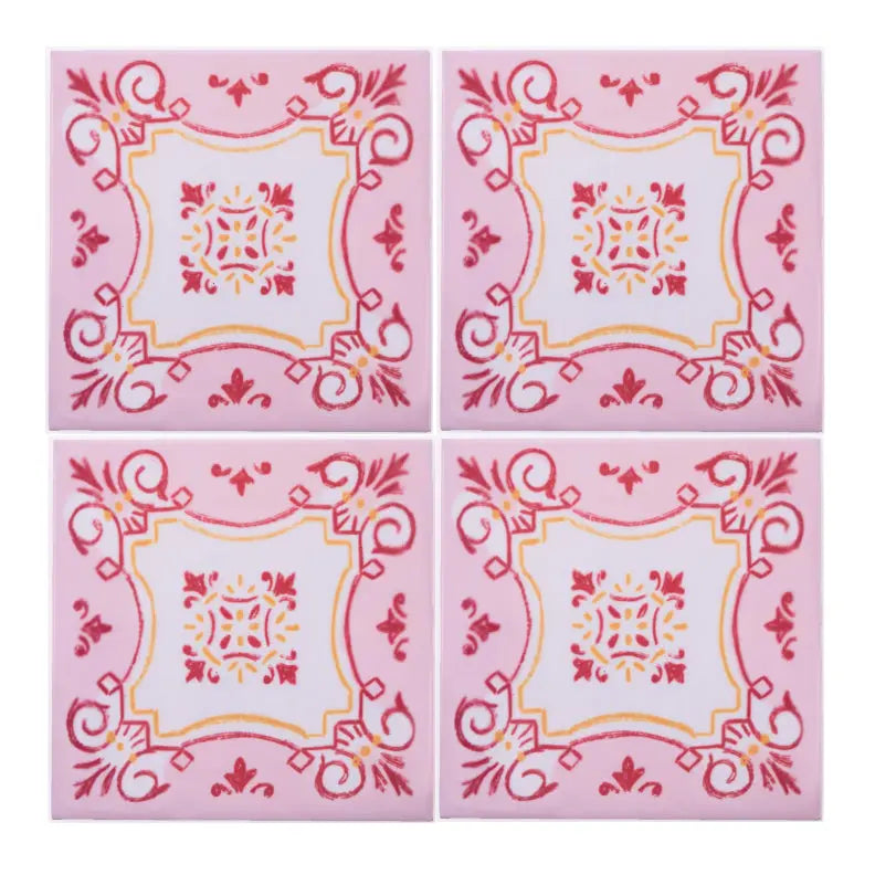 Portuguese Inspired Azulejos Nova Casa Pink Ceramic Tile-Rooster Camisa