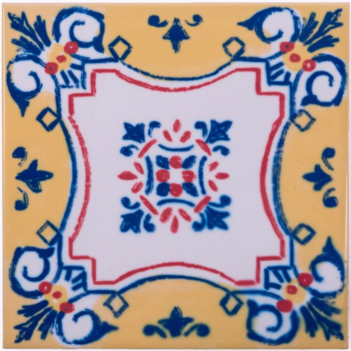 Portuguese Inspired Azulejos Nova Casa Yellow Ceramic Tile-Rooster Camisa