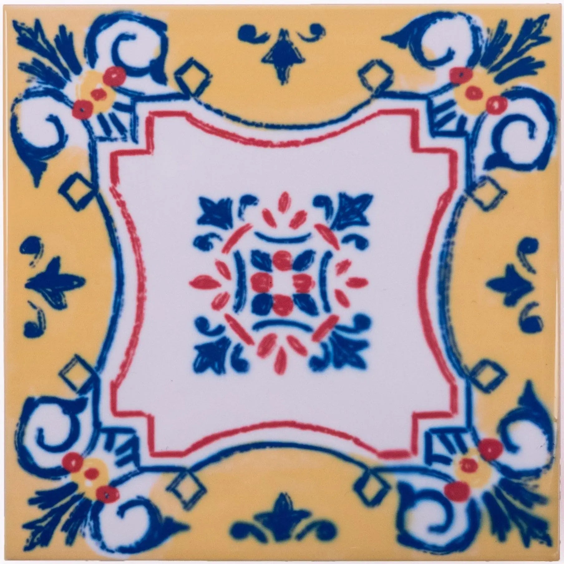 Portuguese Inspired Azulejos Nova Casa Yellow Ceramic Tile-Rooster Camisa