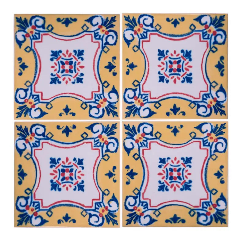 Portuguese Inspired Azulejos Nova Casa Yellow Ceramic Tile-Rooster Camisa