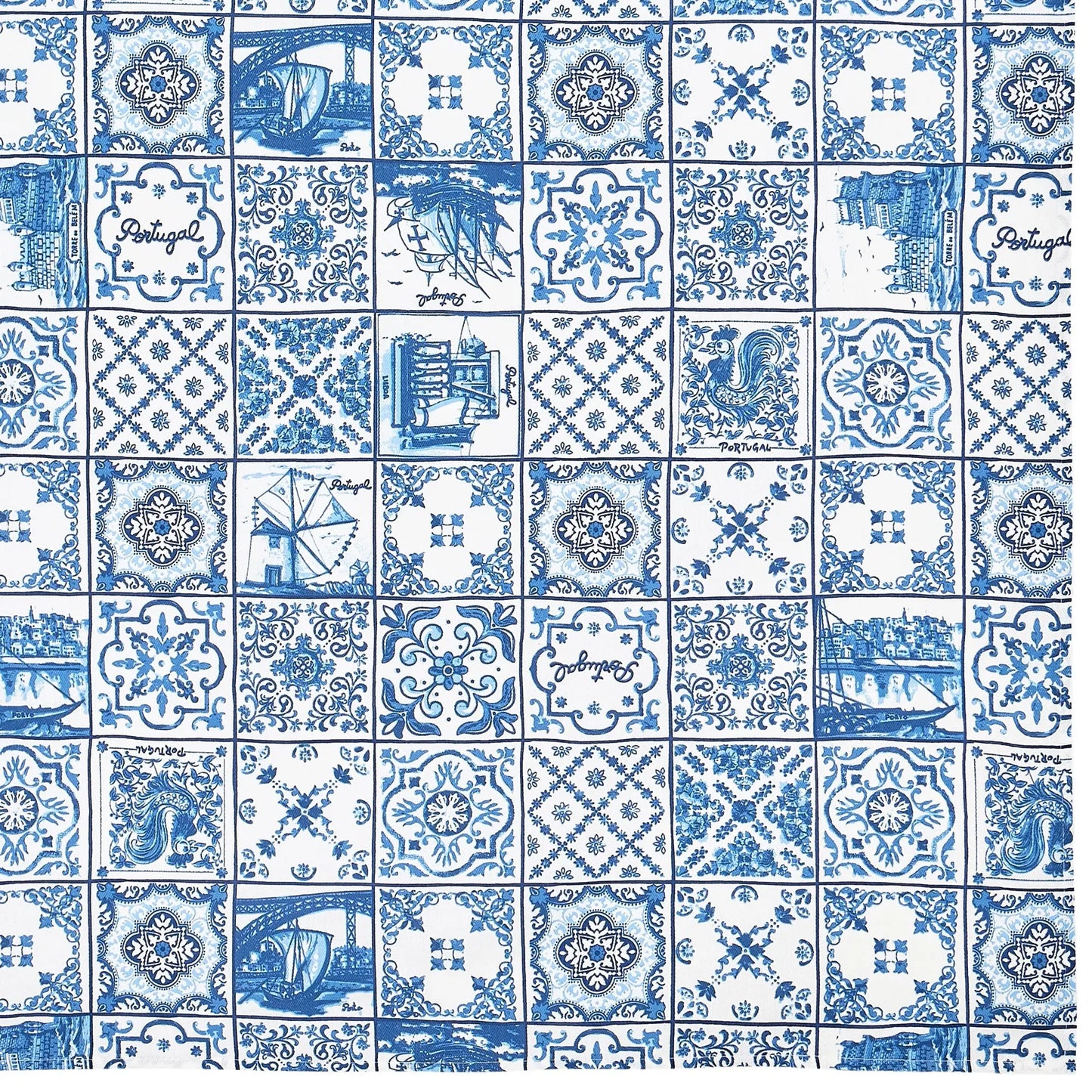 Portuguese Inspired Azulejos Tile Tablecloth-Rooster Camisa