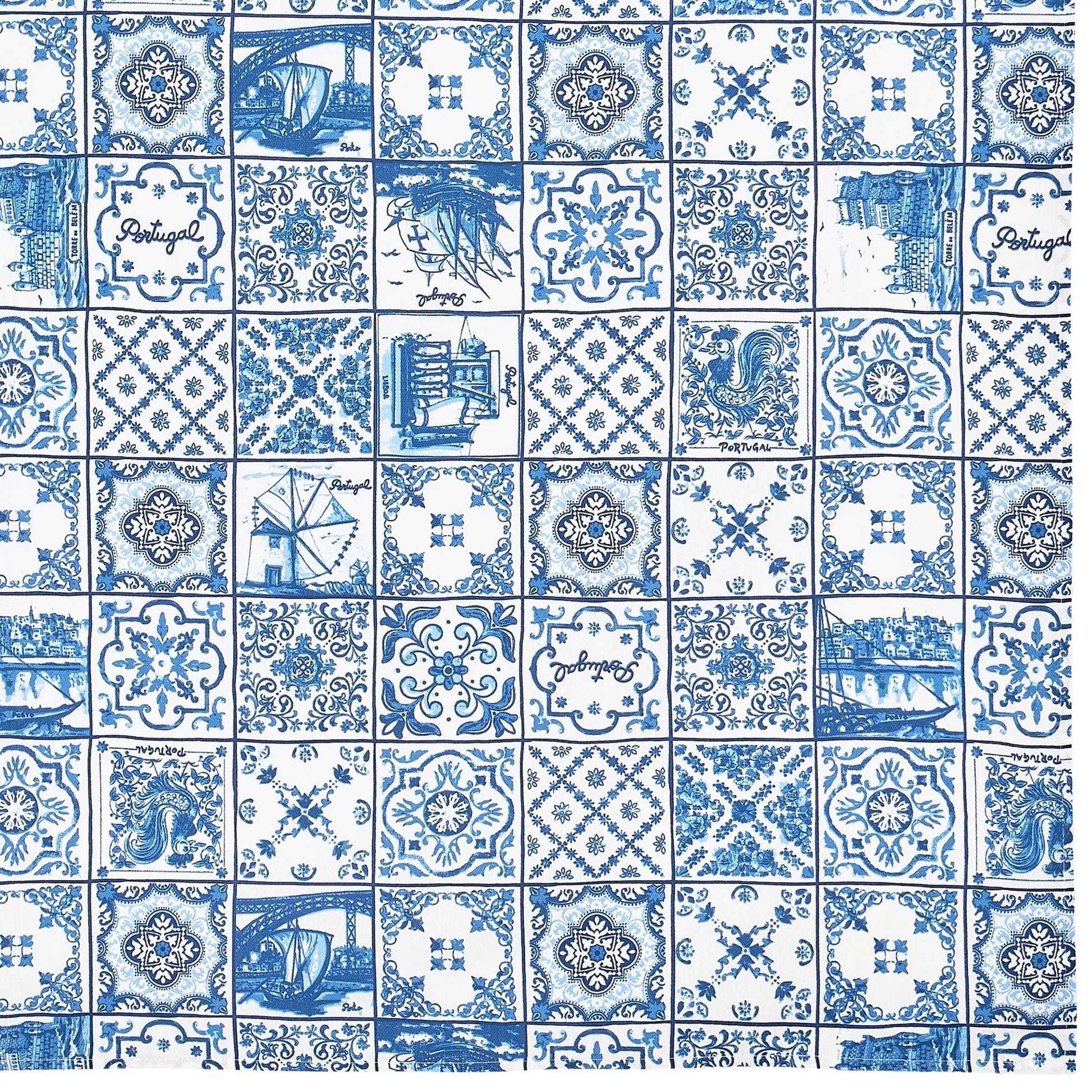 Portuguese Inspired Azulejos Tile Tablecloth-Rooster Camisa