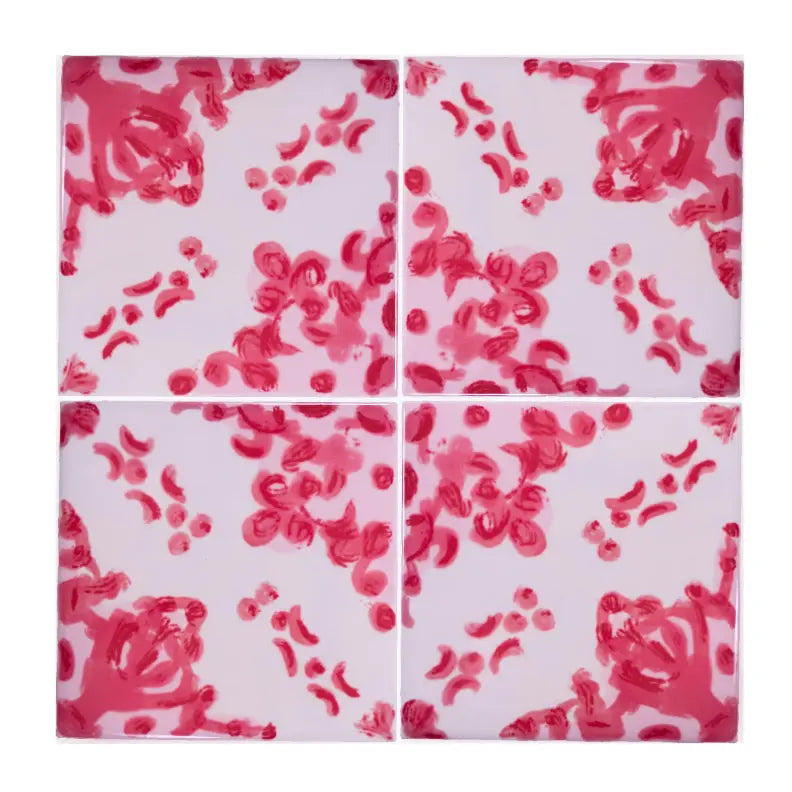 Portuguese Inspired Azulejos Tinta Pink Ceramic Tile-Rooster Camisa