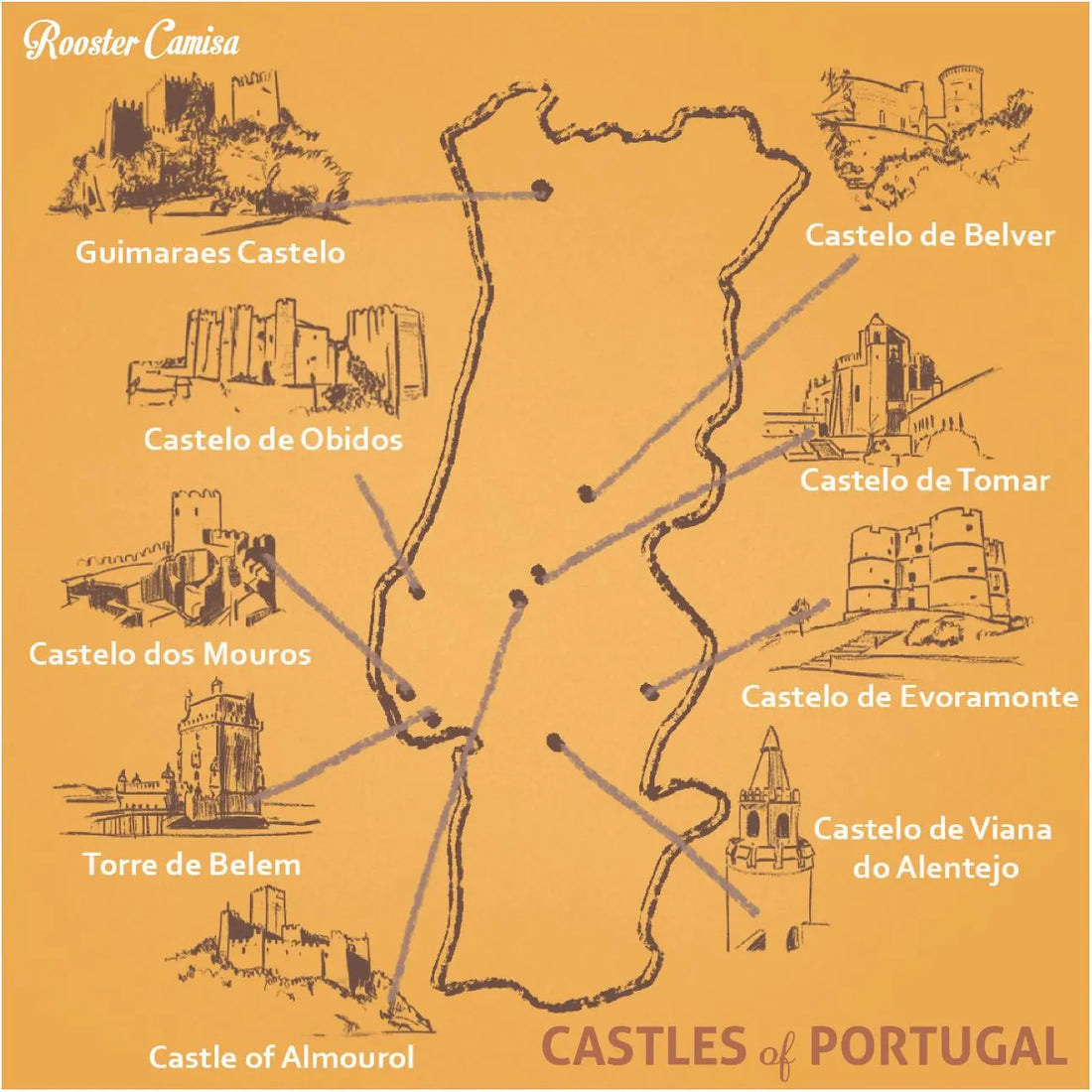 The Castles of Portugal Rooster Camisa