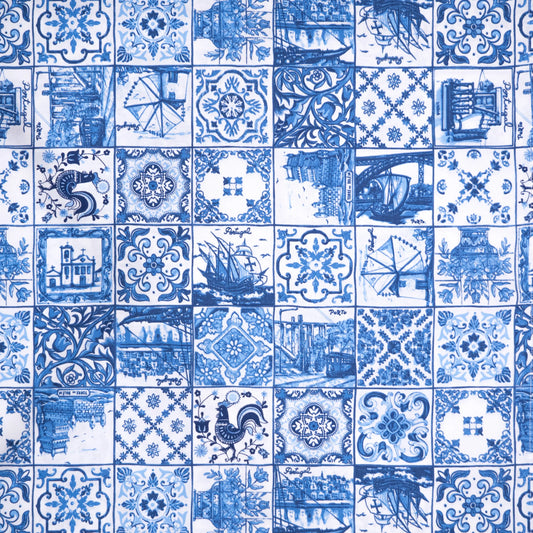 Portuguese Inspired Azul Tiles Fabric by the Yard-Rooster Camisa