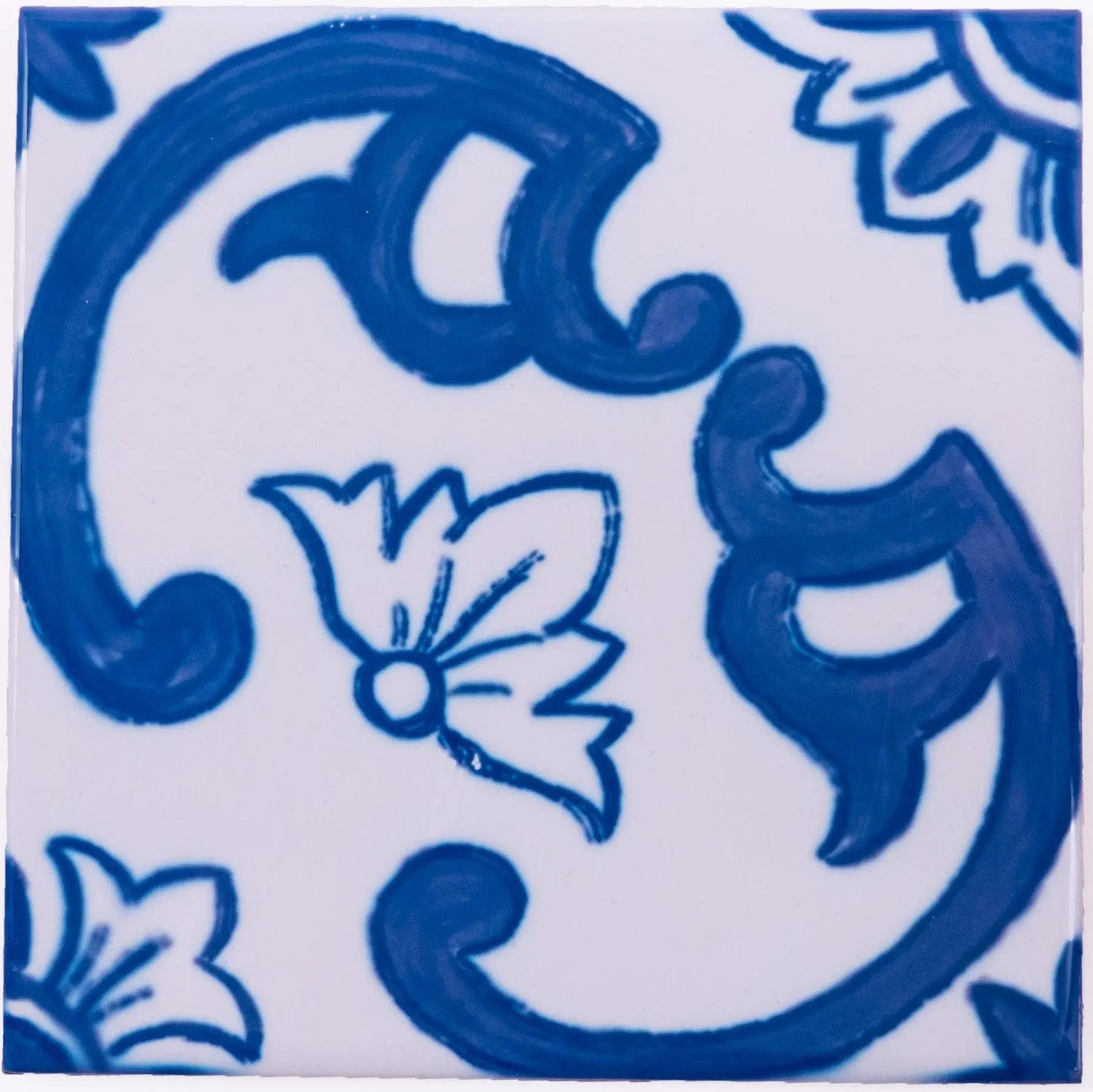 Portuguese Inspired Azulejos Scrolling Ceramic Tile-Rooster Camisa