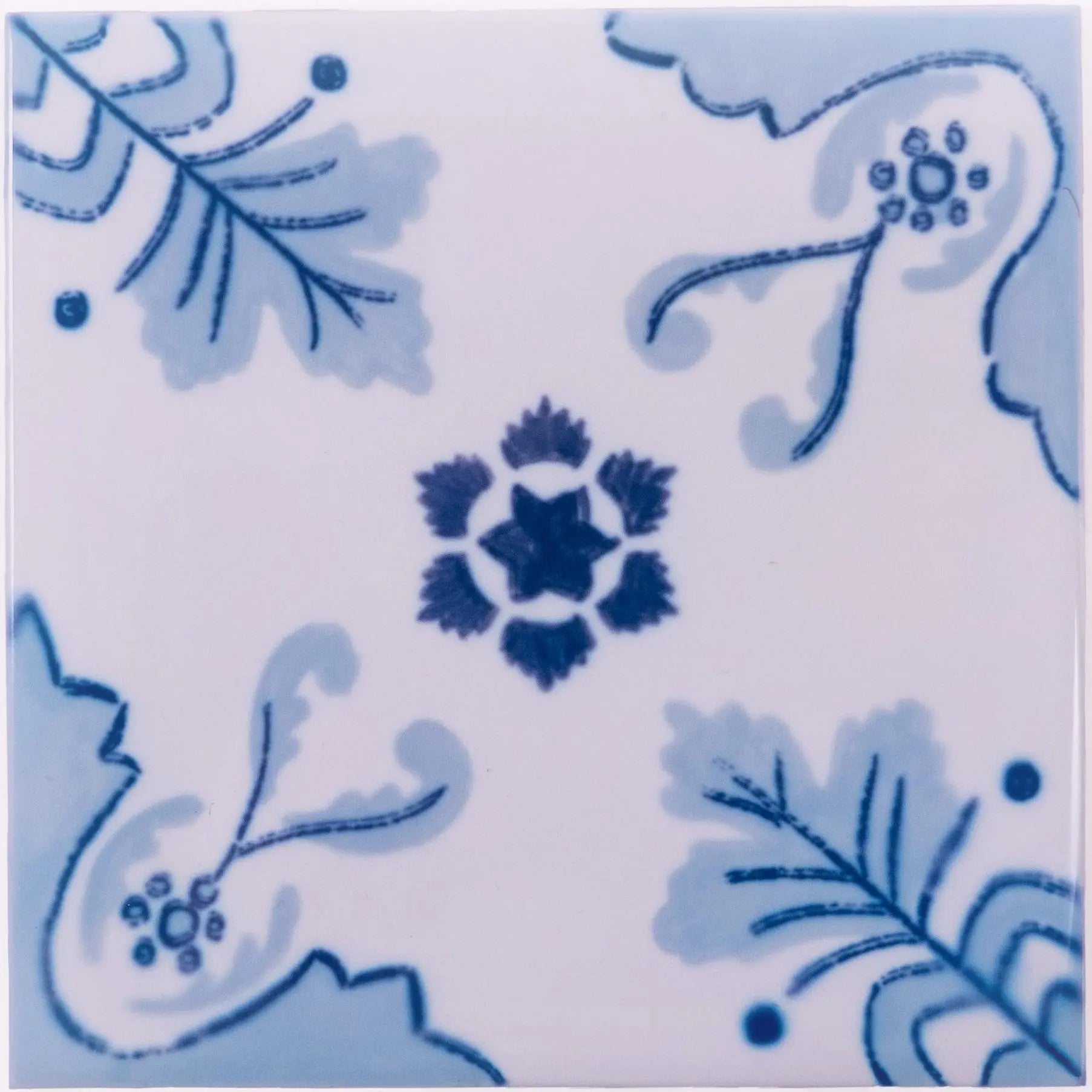 Portuguese Inspired Azulejos Delicate Blue Ceramic Tile-Rooster Camisa