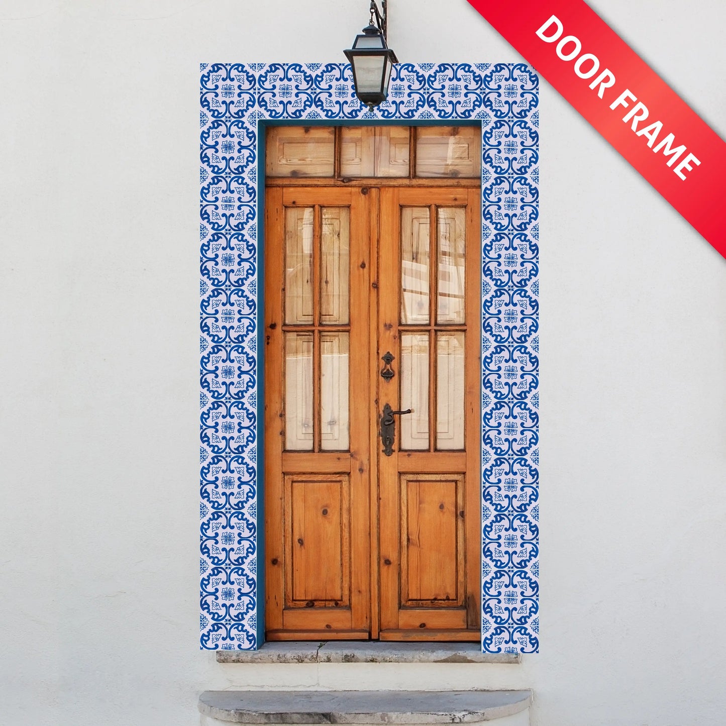 Portuguese Inspired Azulejos Delicate Blue Ceramic Tile Door Frame-Rooster Camisa