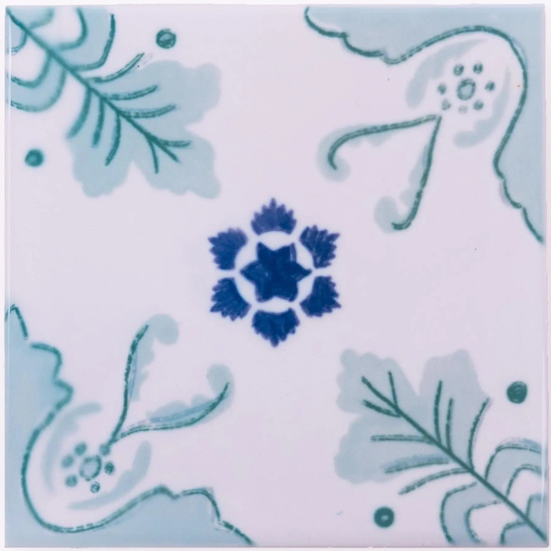 Portuguese Inspired Azulejos Delicate Green Ceramic Tile-Rooster Camisa