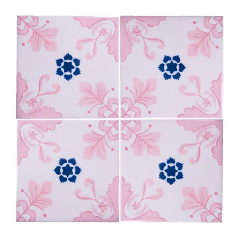 Portuguese Inspired Azulejos Delicate Pink Ceramic Tile-Rooster Camisa