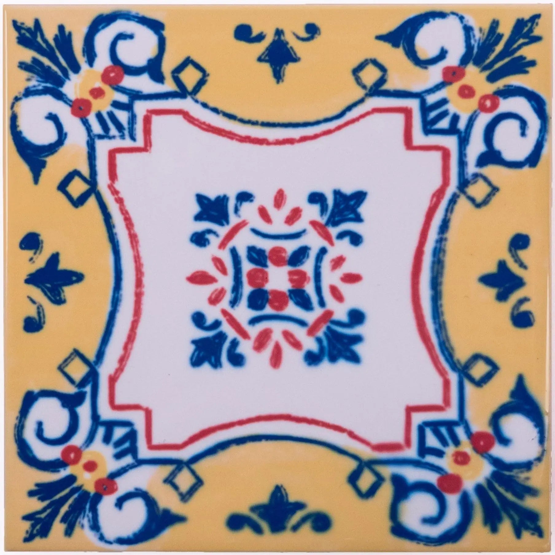 Portuguese Inspired Azulejos Nova Casa Yellow Ceramic Tile-Rooster Camisa 