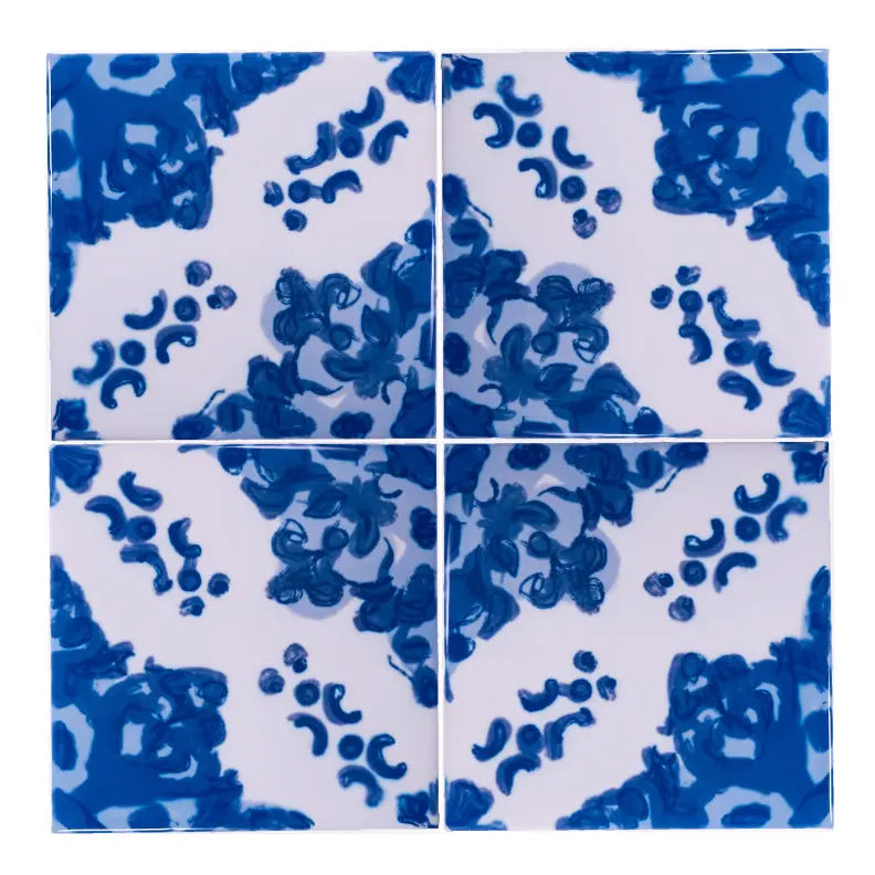 Portuguese Inspired Azulejos Tinta Blue Ceramic Tile-Rooster Camisa 