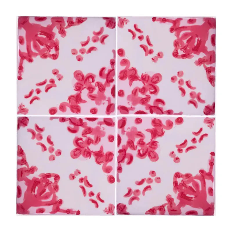 Portuguese Inspired Azulejos Tinta Pink Ceramic Tile-Rooster Camisa 