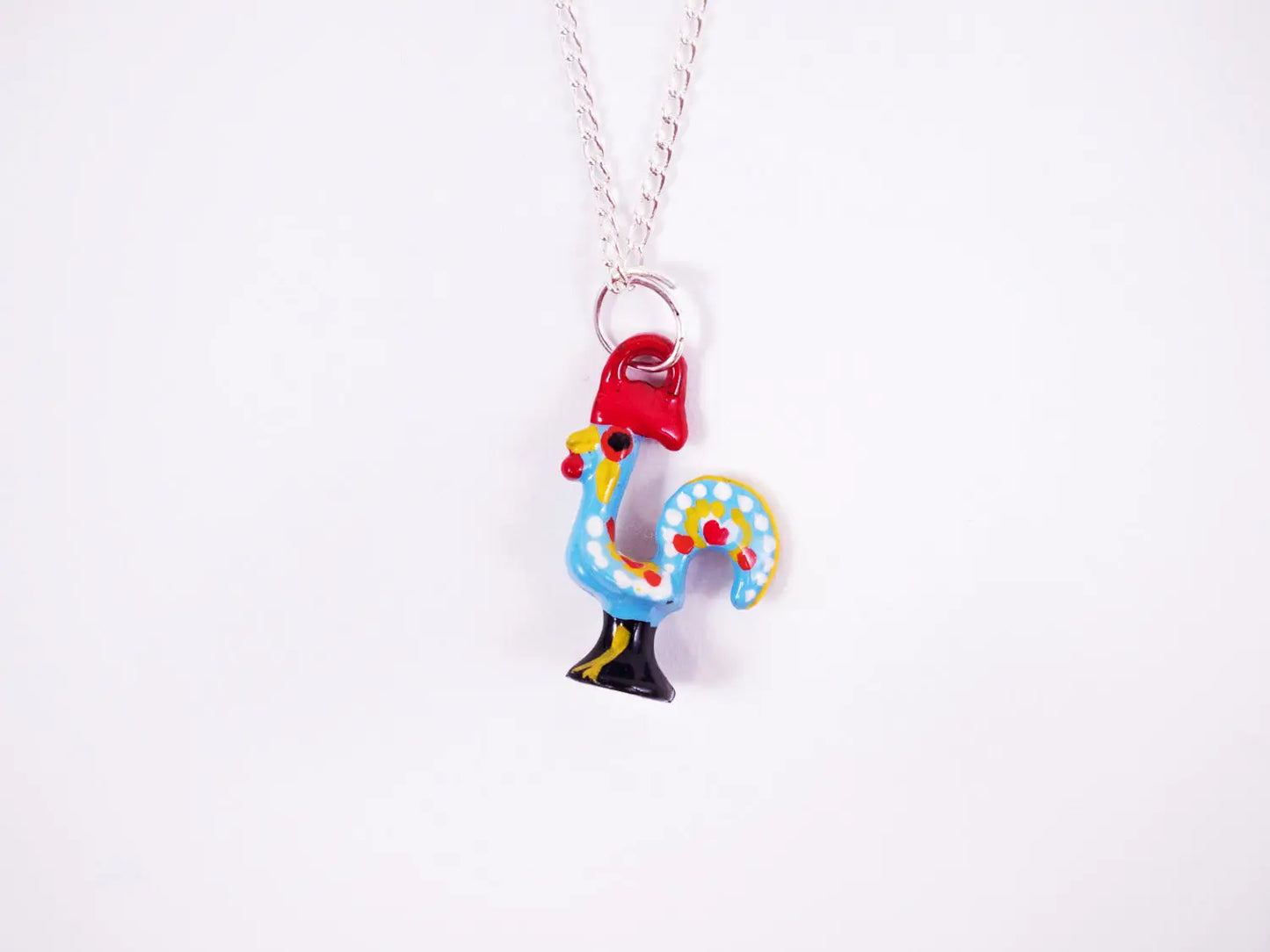 Portuguese Inspired Barcelos Rooster Necklace in Blue-Rooster Camisa