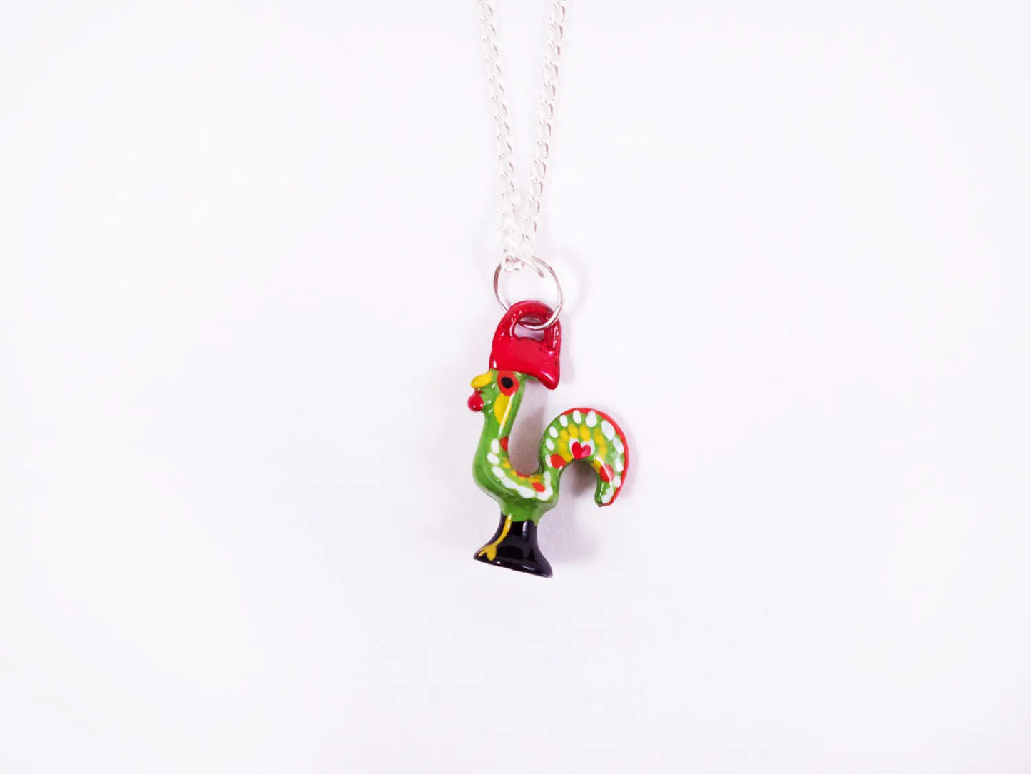 Portuguese Inspired Barcelos Rooster Necklace in Green-Rooster Camisa 