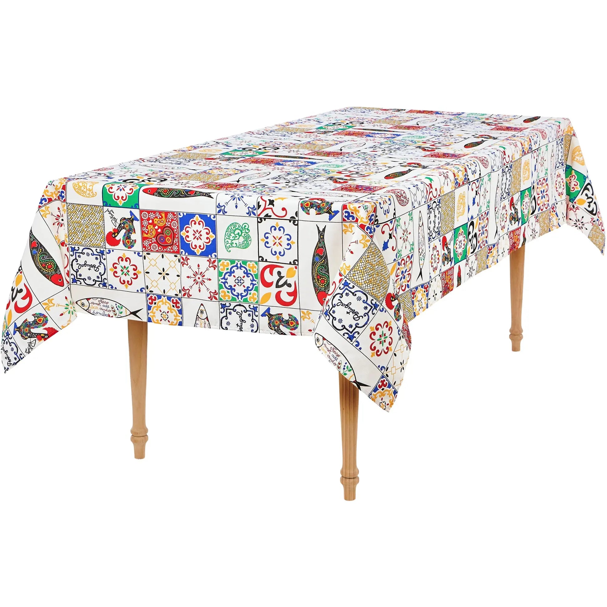 Portuguese Inspired Best of Portugal Tablecloth on table-Rooster Camisa 