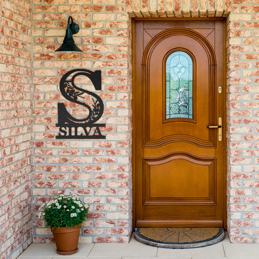 Initial and Family Name Custom Wall Art 18" Custom _ SILVA